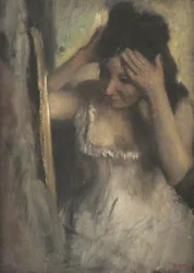 Woman Combing Her Hair Before a Mirror